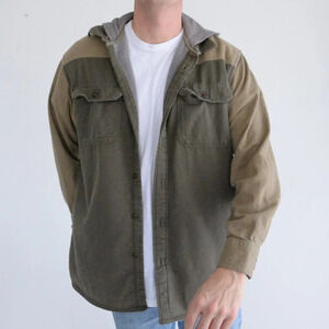 Cabela's Green & Tan Button Up with Fleece Liner & Hoodie Shirt – Large –  Reg